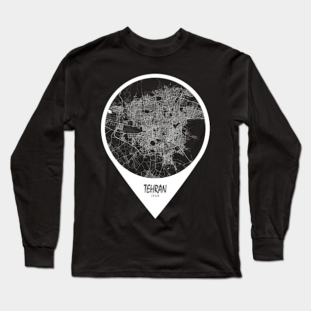 Tehran, Iran City Map - Travel Pin Long Sleeve T-Shirt by deMAP Studio